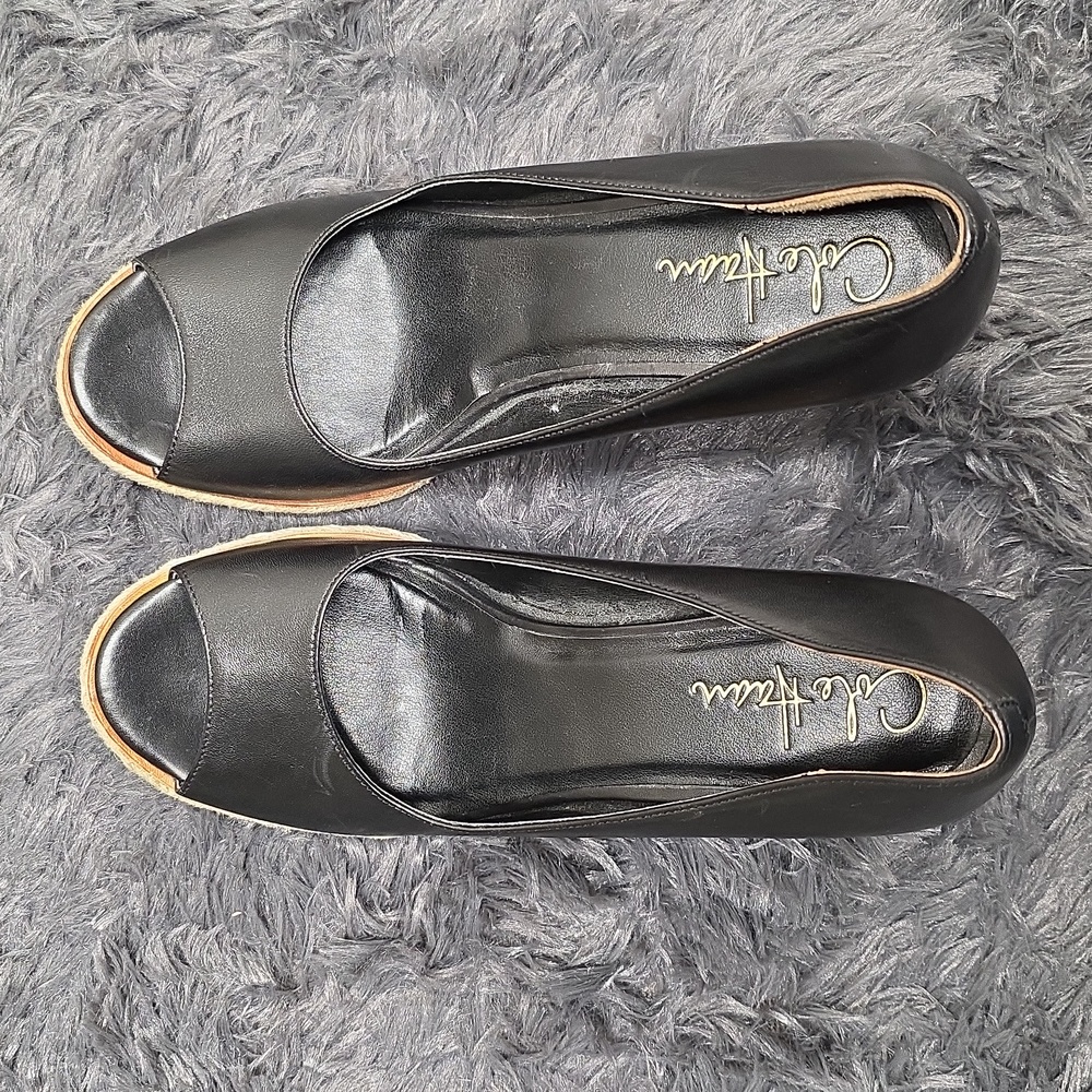 Cole Haan Black Peep-Toe Cork Wedge Espadrille. Size 6.5. EUC - Picture 8 of 8